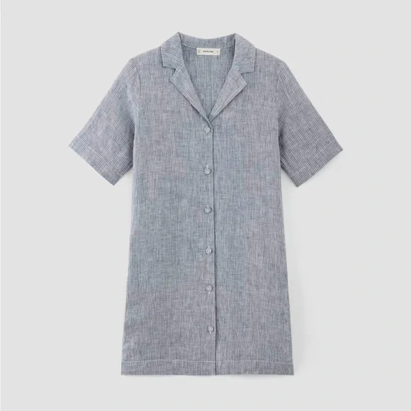 Everlane Blue white stripe 100% Linen Shirtdress - Picture 6 of 13
